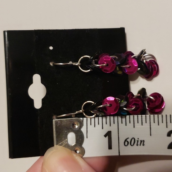 Pink and Black Dangle Earrings - Picture 3 of 5